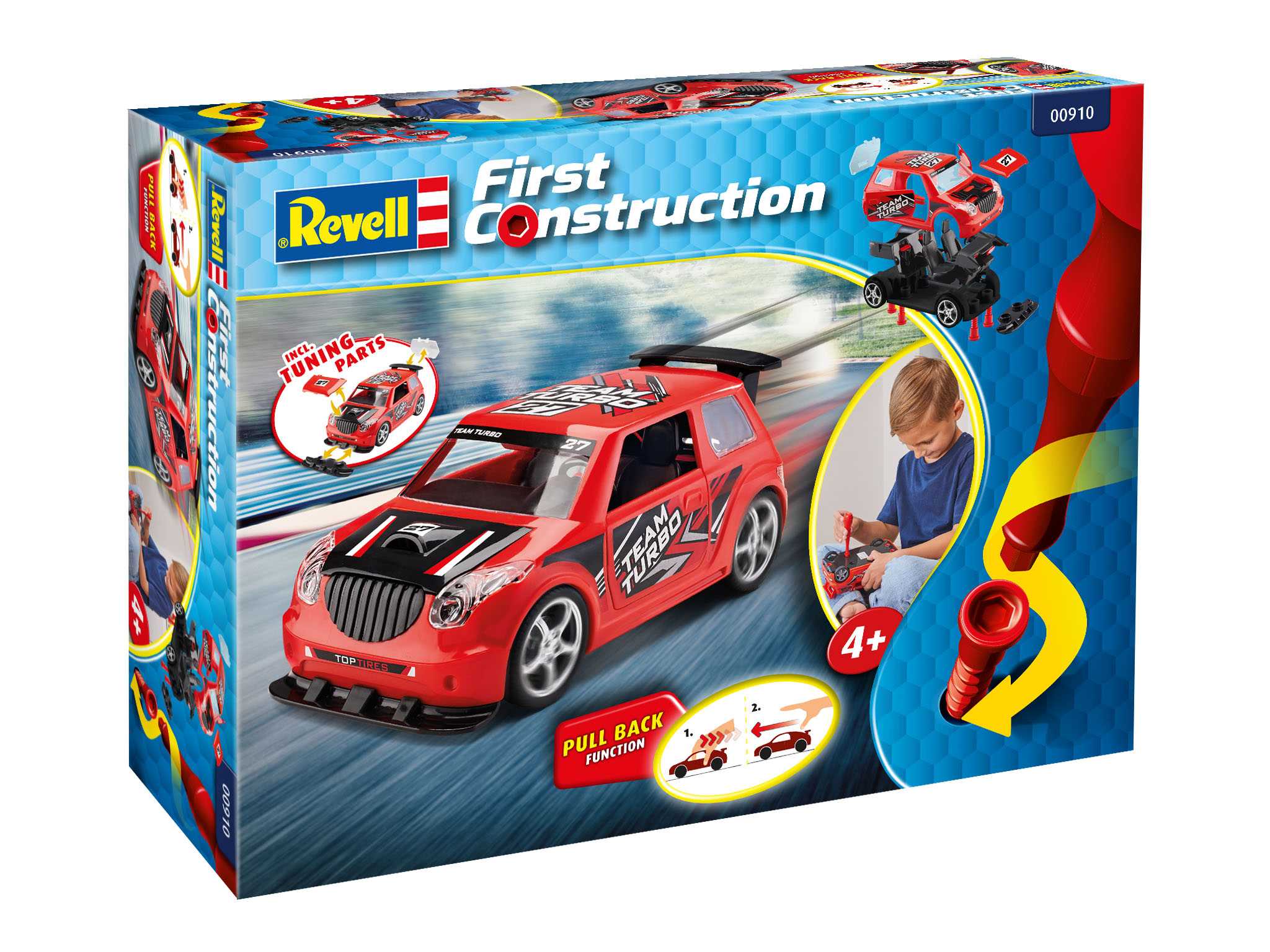 First Construction auto 00910 - Pull Back Rallye Car (červené) (1:20)