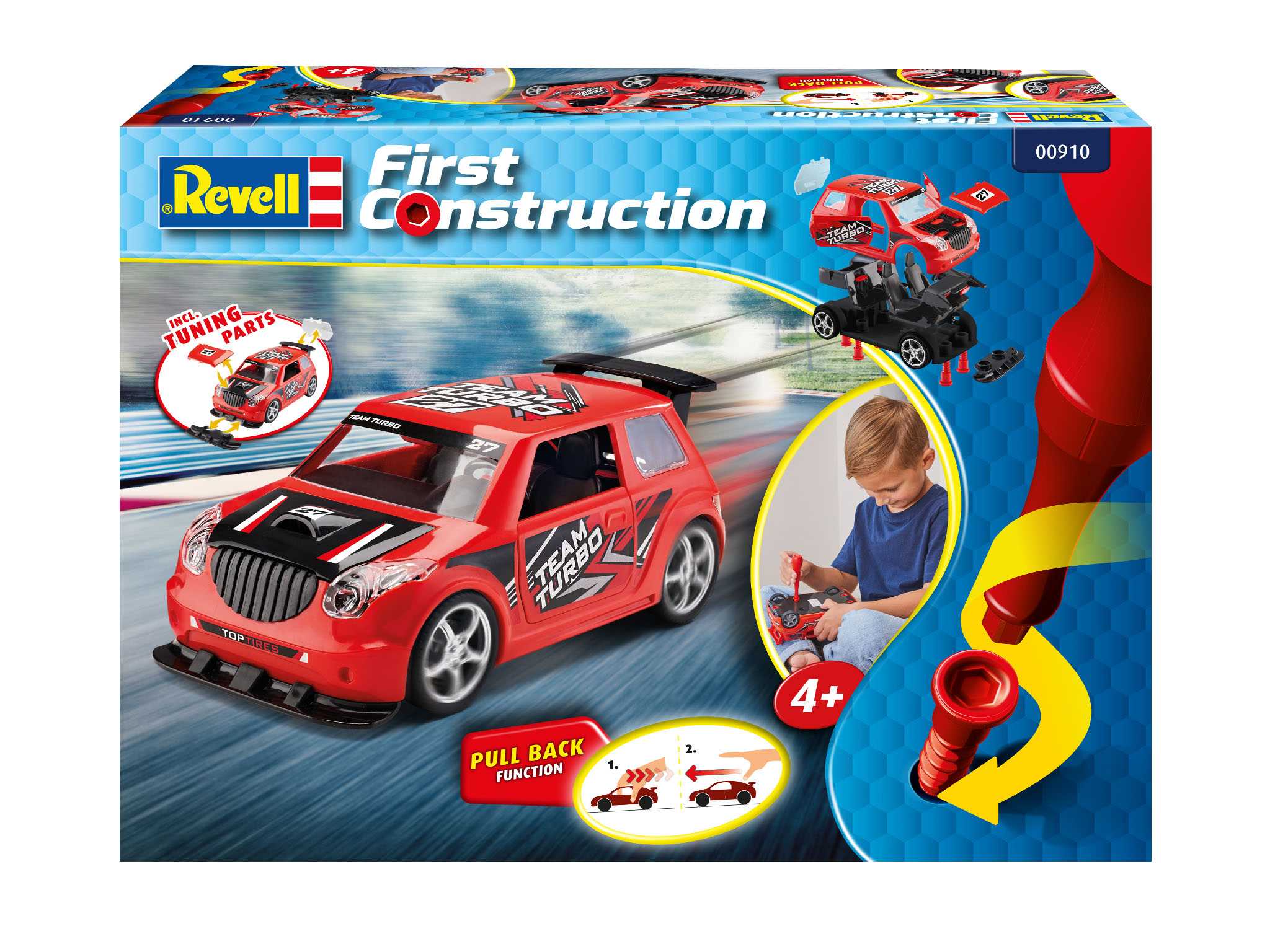 First Construction auto 00910 - Pull Back Rallye Car (červené) (1:20)