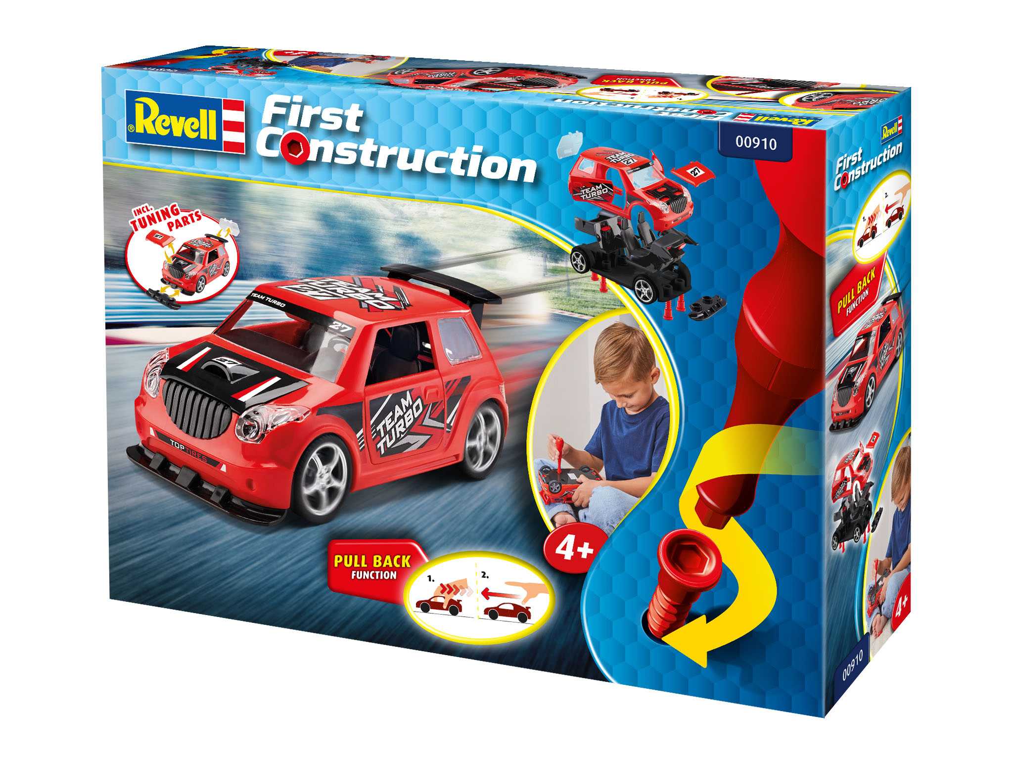 First Construction auto 00910 - Pull Back Rallye Car (červené) (1:20)