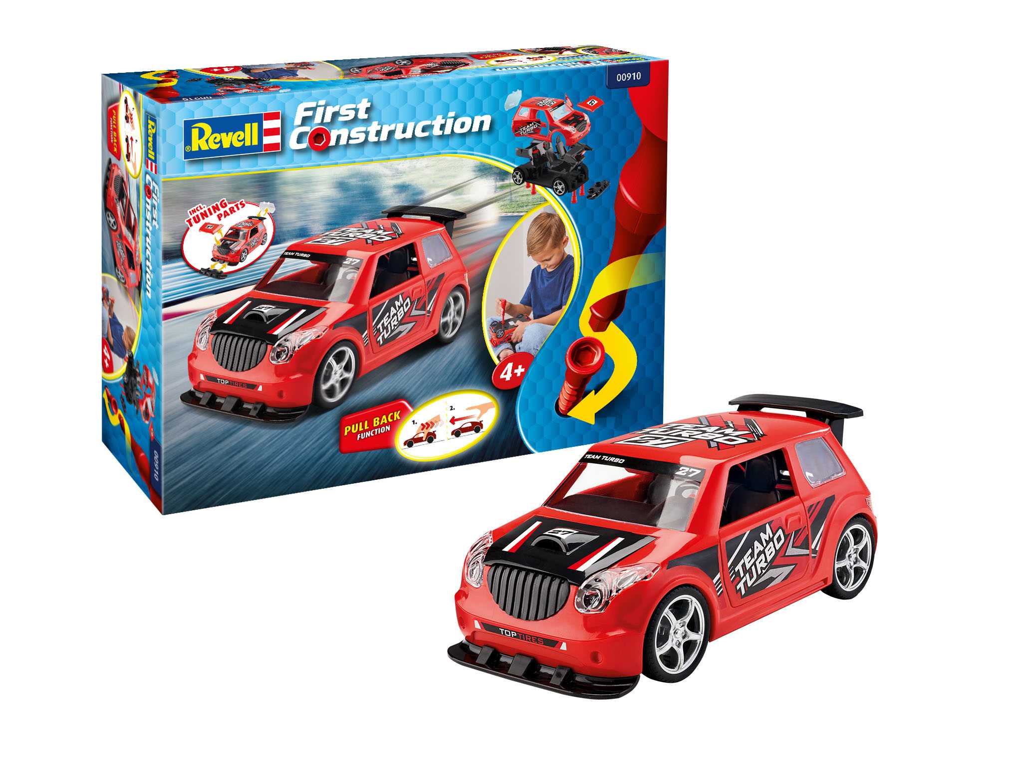 First Construction auto 00910 - Pull Back Rallye Car (červené) (1:20)