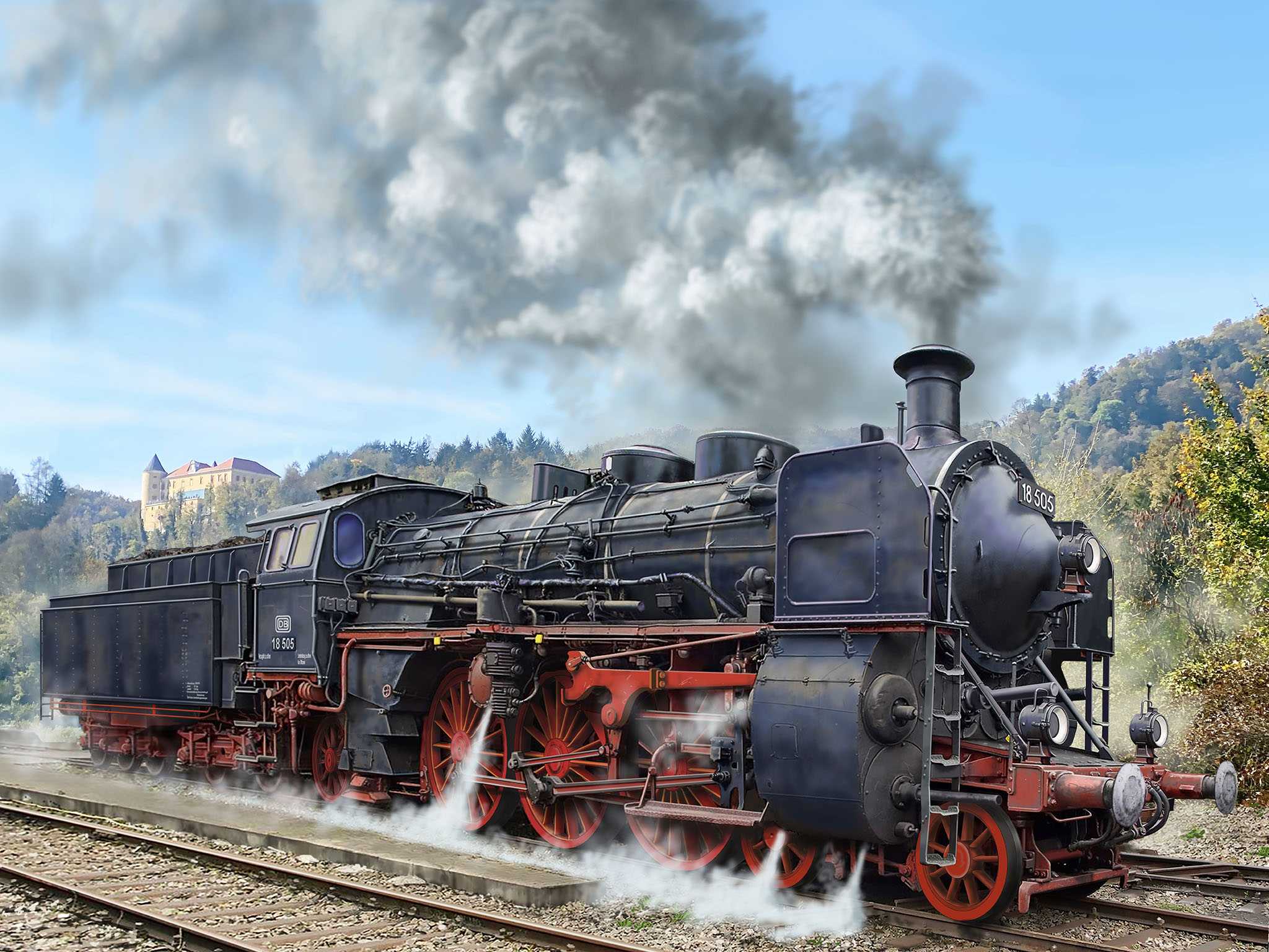 Plastic ModelKit lokomotiva 02167 - Express Locomotive BR 18 505 with Tender 2'3' T38 (1:87)