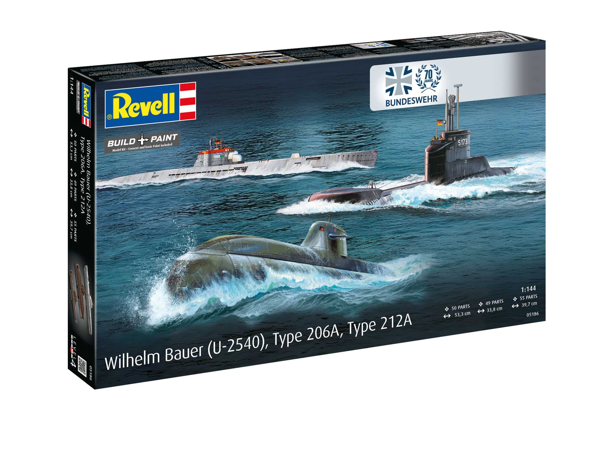 Plastic ModelKit ponorky 05186 - 70 Years Bundeswehr:Wilhelm Bauer,Type 206A,Class2 (1:144)