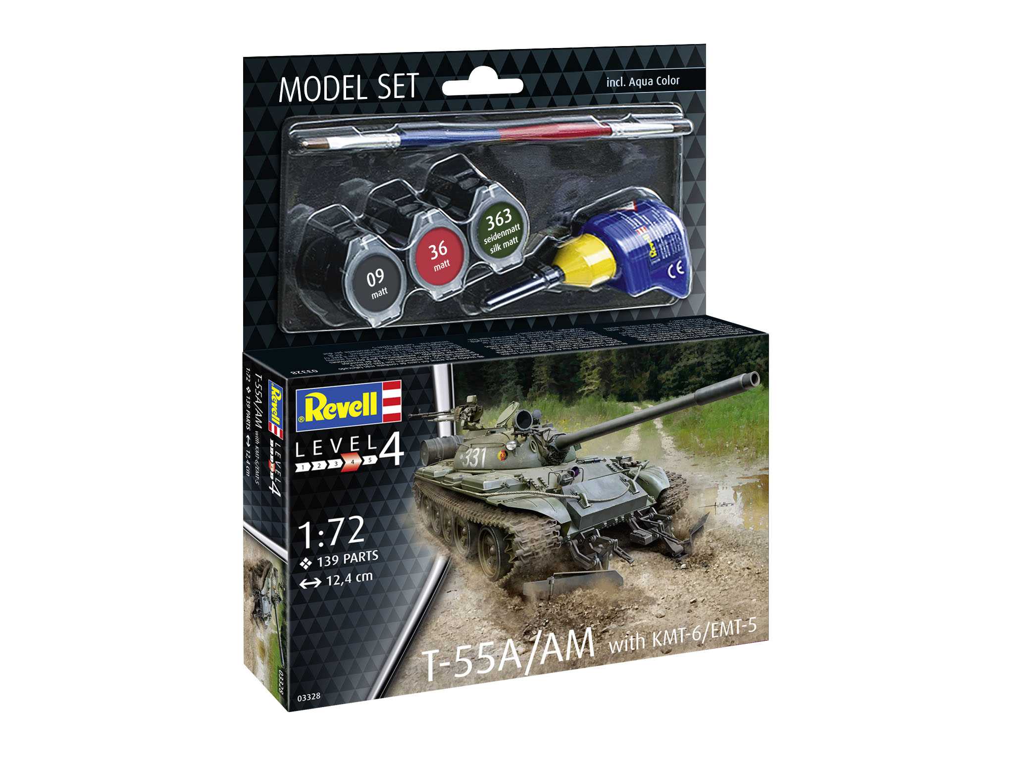 ModelSet military 63328 - T-55A/AM with KMT-6/EMT-5 Mine Plough (1:72)