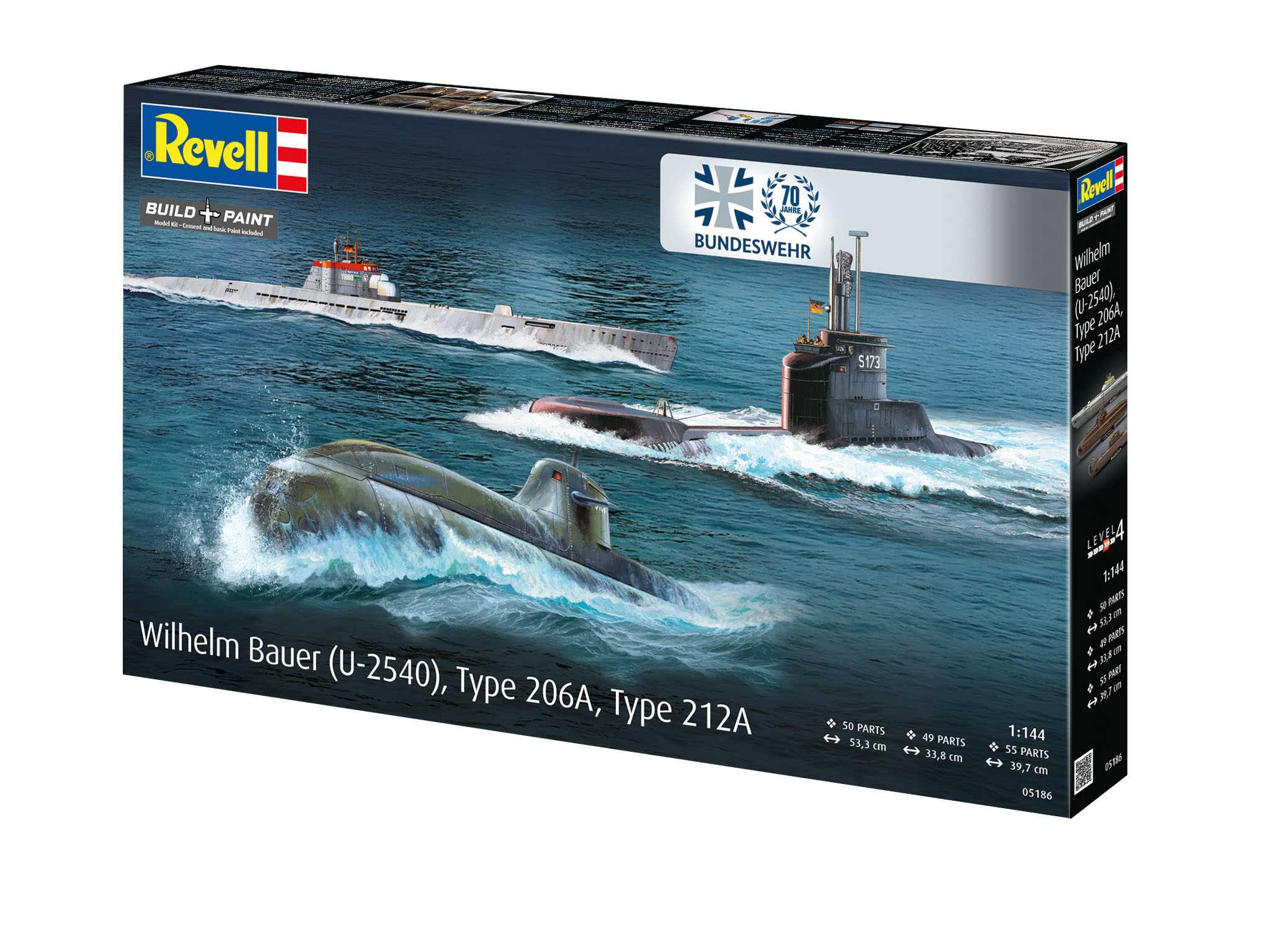 Plastic ModelKit ponorky 05186 - 70 Years Bundeswehr:Wilhelm Bauer,Type 206A,Class2 (1:144)